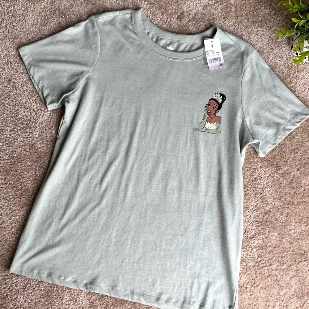 NWT Disney Princess Tiana Aqua Gray Short Sleeve T-Shirt Size: Small